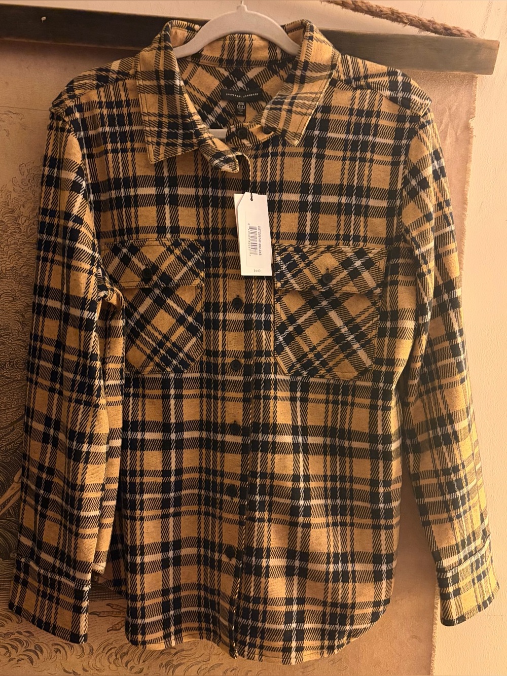* New Universal Standard Yellow Black Plaid Stretch Flannel Shirt 2XS = 6 -8 *